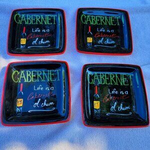 Lot of4 Certified International Bistro Canape Plates (Jennifer Garant)wine theme